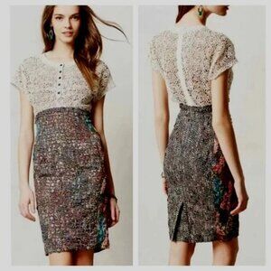 Anthropologie Beguile Byron Lars Lace Study Sheath Short Slv Dress Women Sz 2